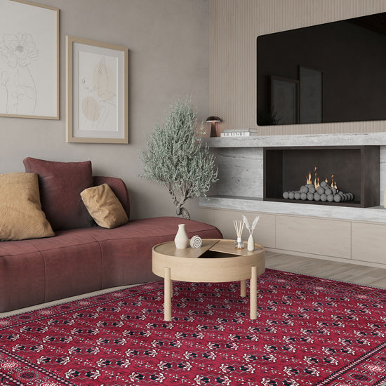 Burgundy rug for living room.