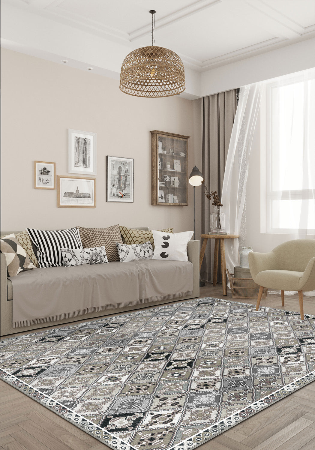 Gray rug for living room.
