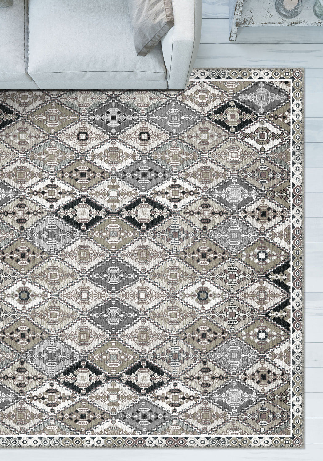 Grey rug for living room.