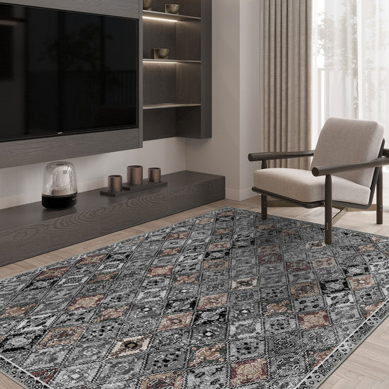 Grey vintage rug for living room.