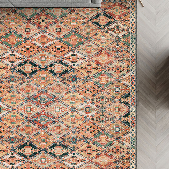 Orange vintage rug for living room.