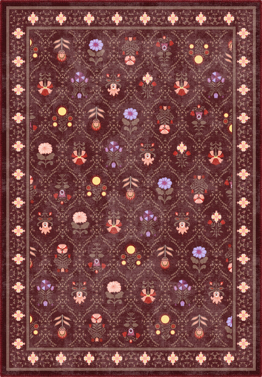 Burgundy Floral rug for living room.