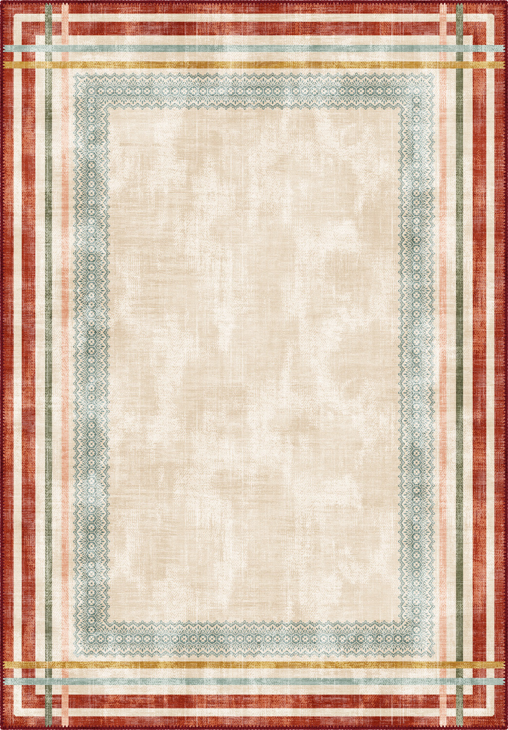 Colorful cream rug for living room.