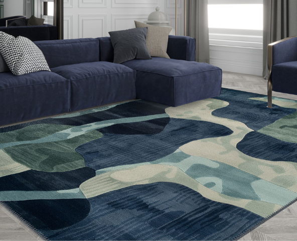 Dark blue rugs bring depth and refined style to any room.