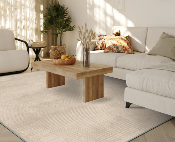 Neutral rug in living room