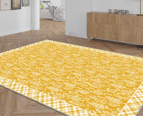 Yellow rug in a living room