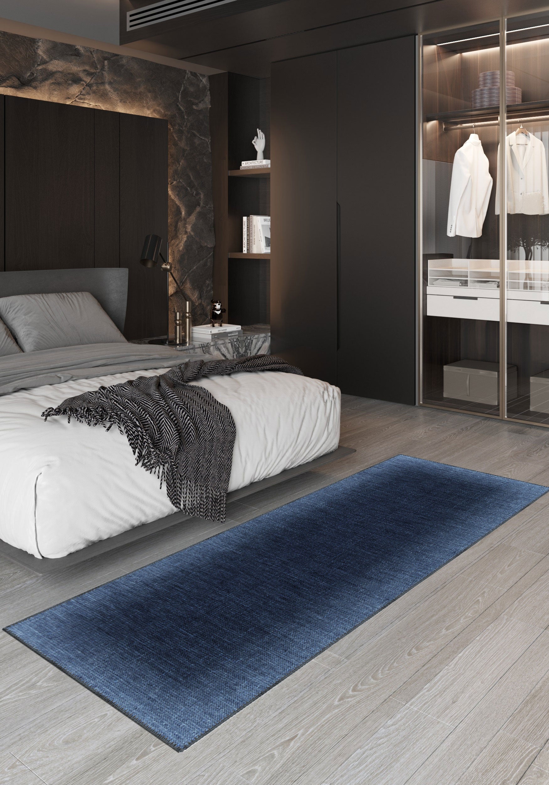 Madison Bordered Navy Blue Rug