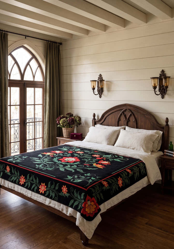Amara Black Floral Blanket