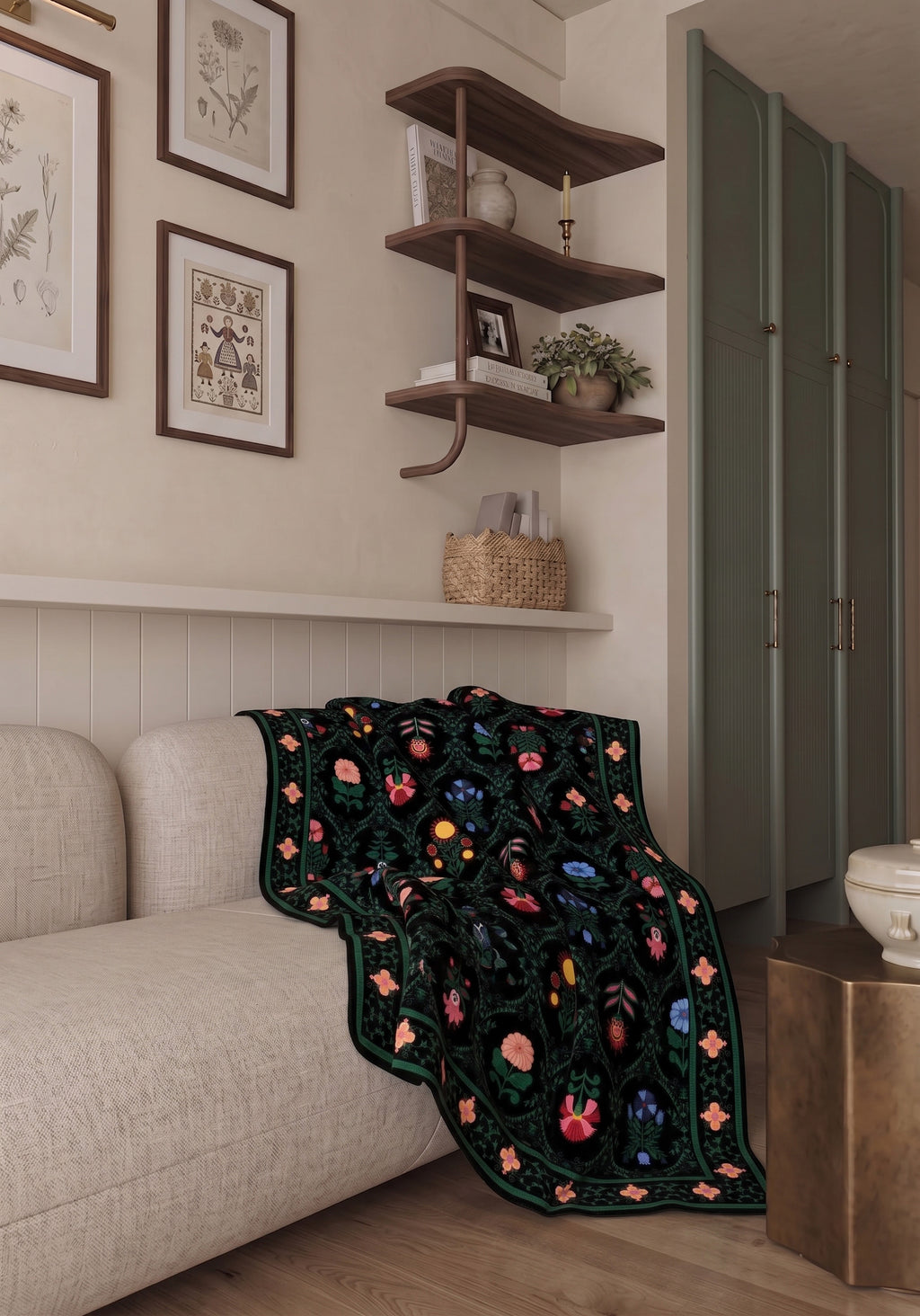 Leontine Black Floral Blanket