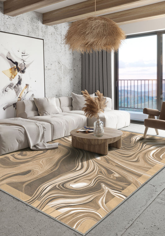 Zane Beige Washable Abstract Rug