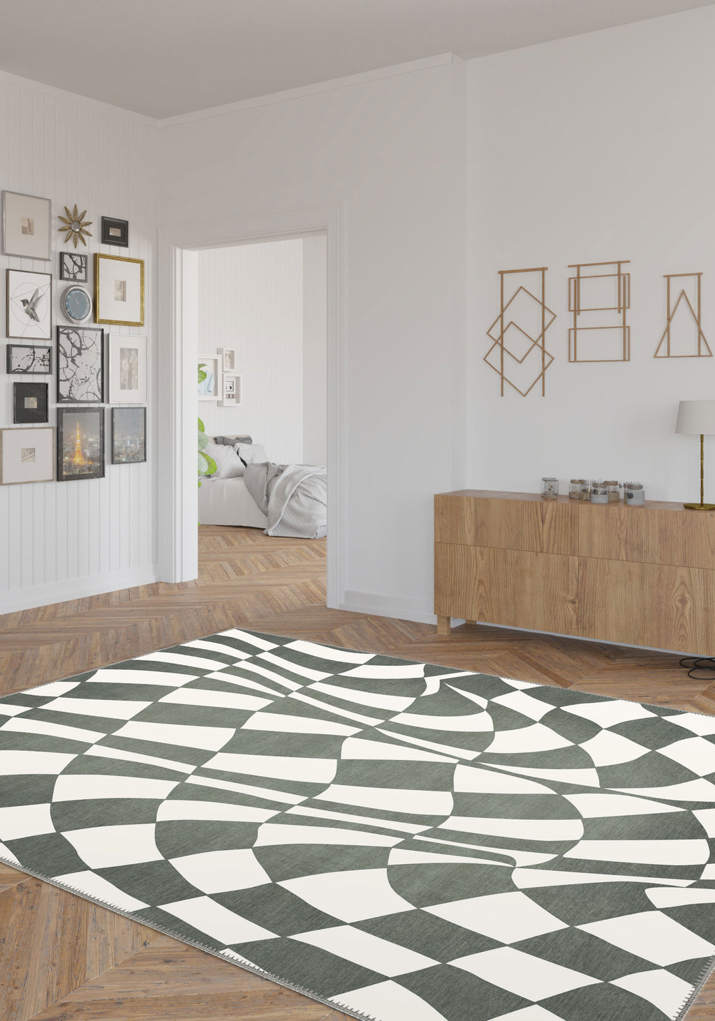 Mini Green Checkered Retro Rug