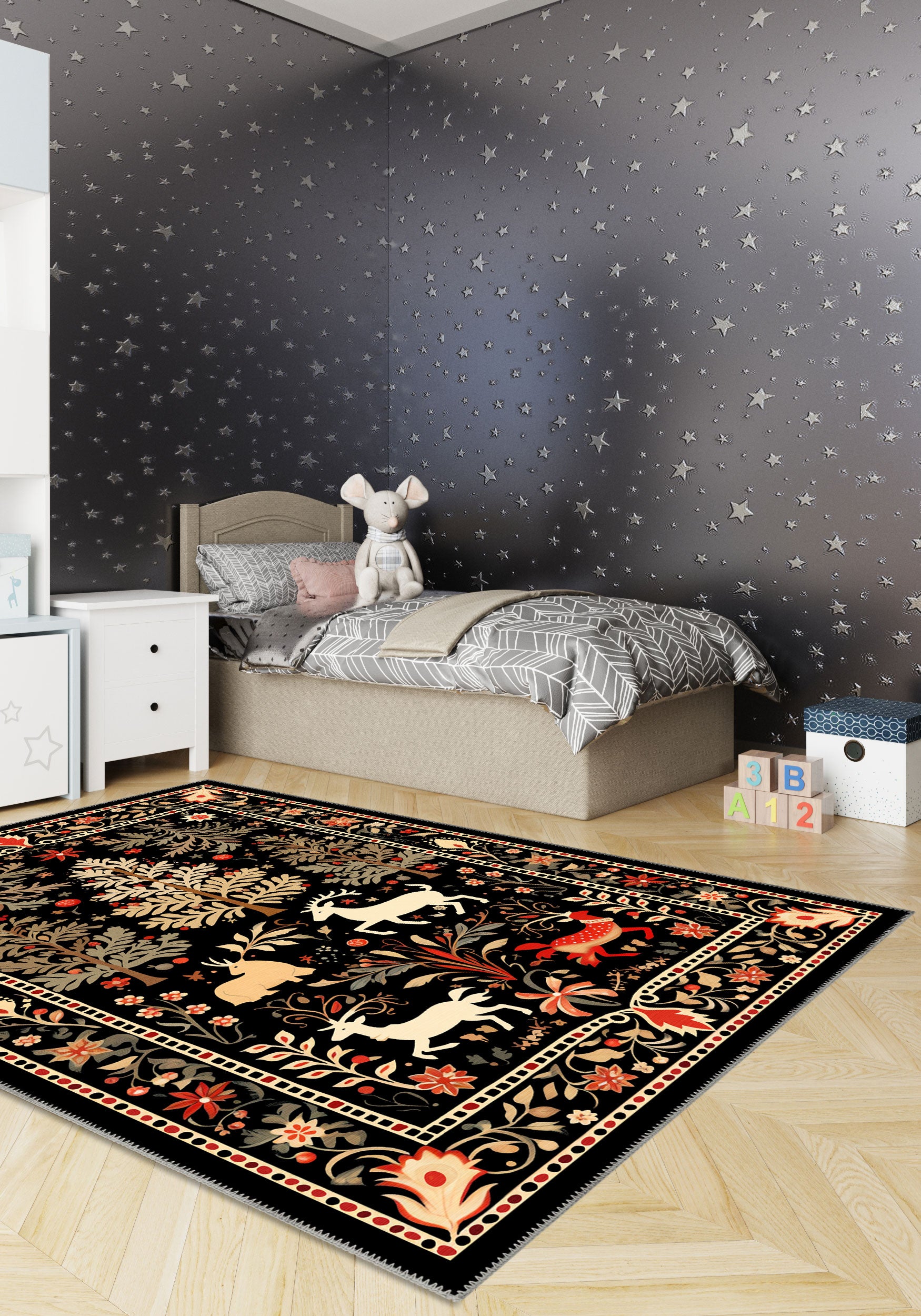Xylar Bordered Christmas Rug | Rugette