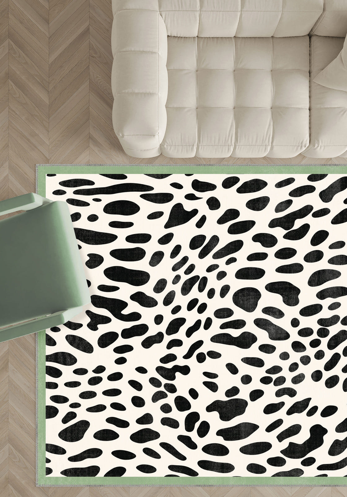 Dalmatian Green Bordered Animal Print Rug