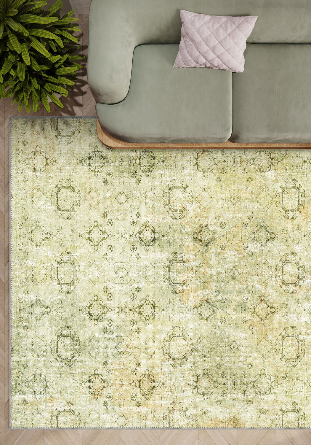 Ariana Green Vintage Washable Rug