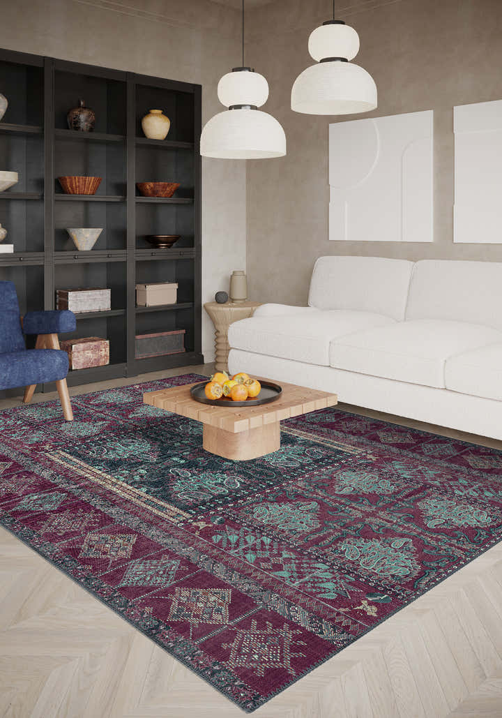 Andrew Burgundy Purple Vintage Washable Rug