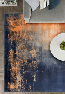 Gabriella Blue Orange Abstract Washable Rug