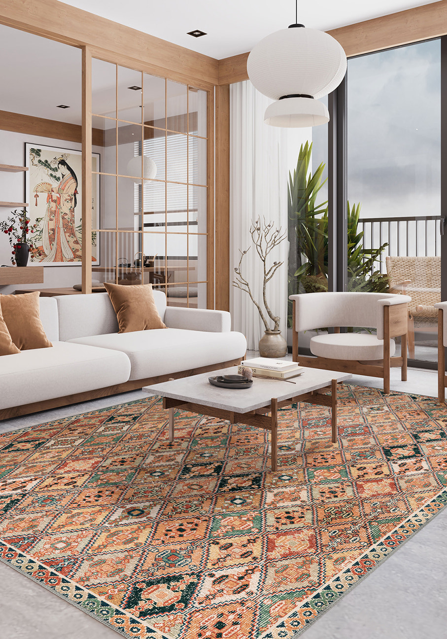 Romilly Colourful Ethnic Washable Rug