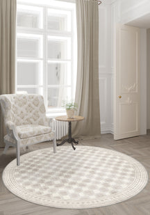 Minimalist round rug for living room.