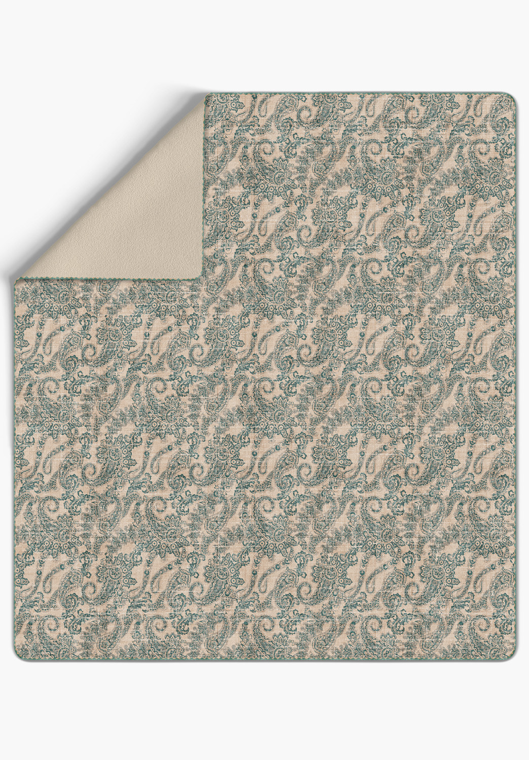 Elena Cream Teal Paisley Blanket