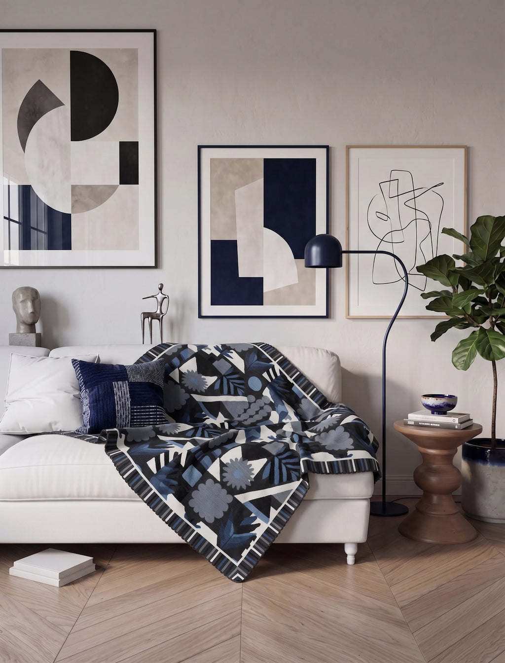 Zinnia Grey Blue Leaf Blanket