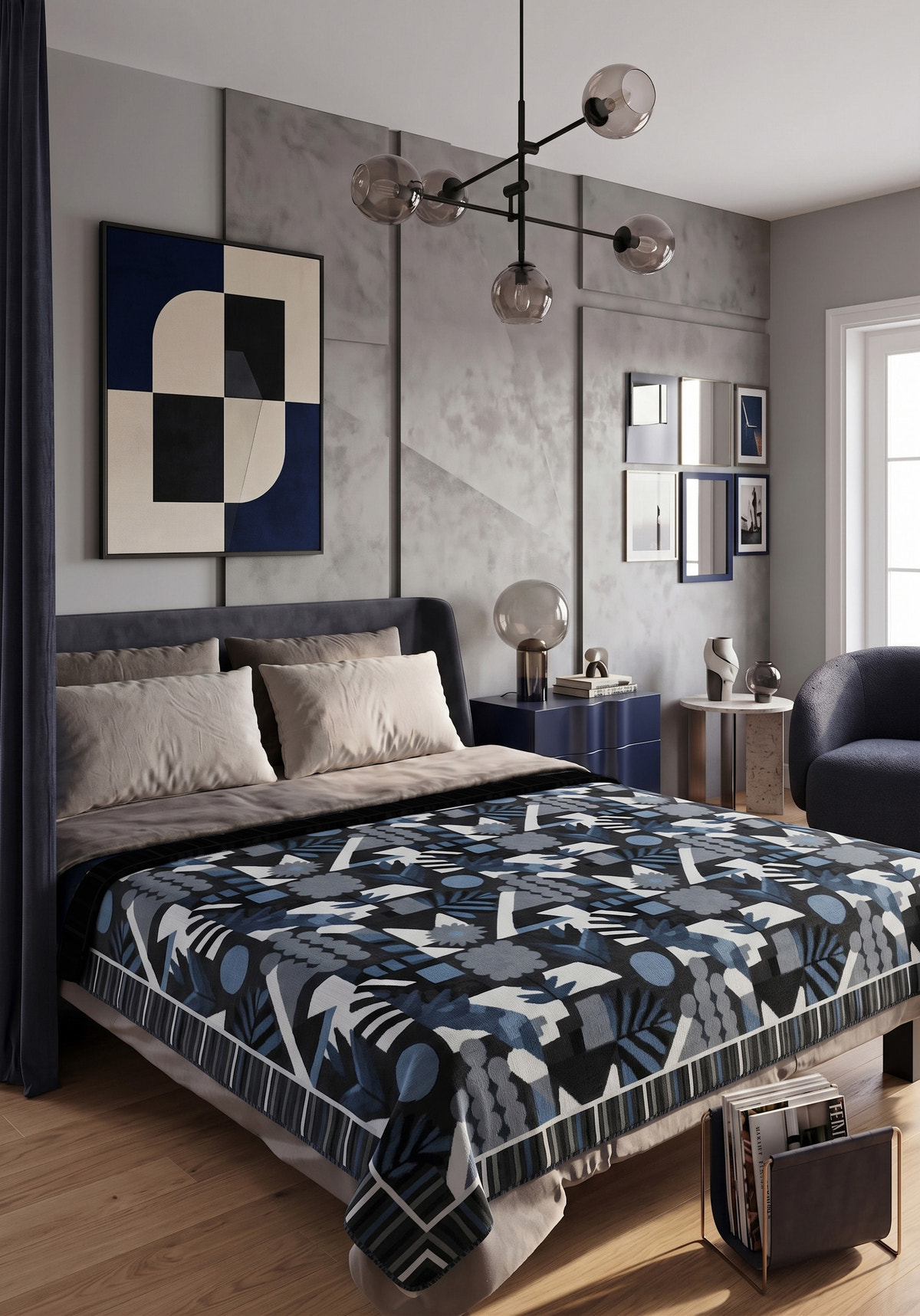 Zinnia Grey Blue Leaf Blanket