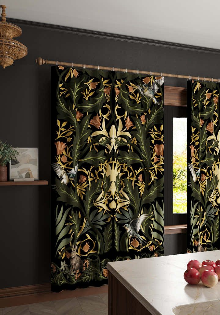 Merillo Black Botanical Curtain
