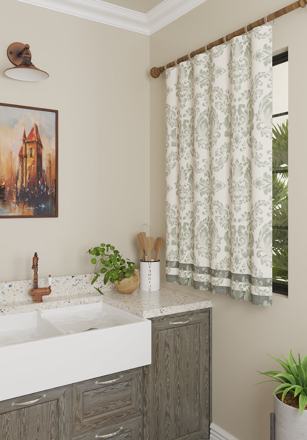 Liliane Damask Sage Green Curtain