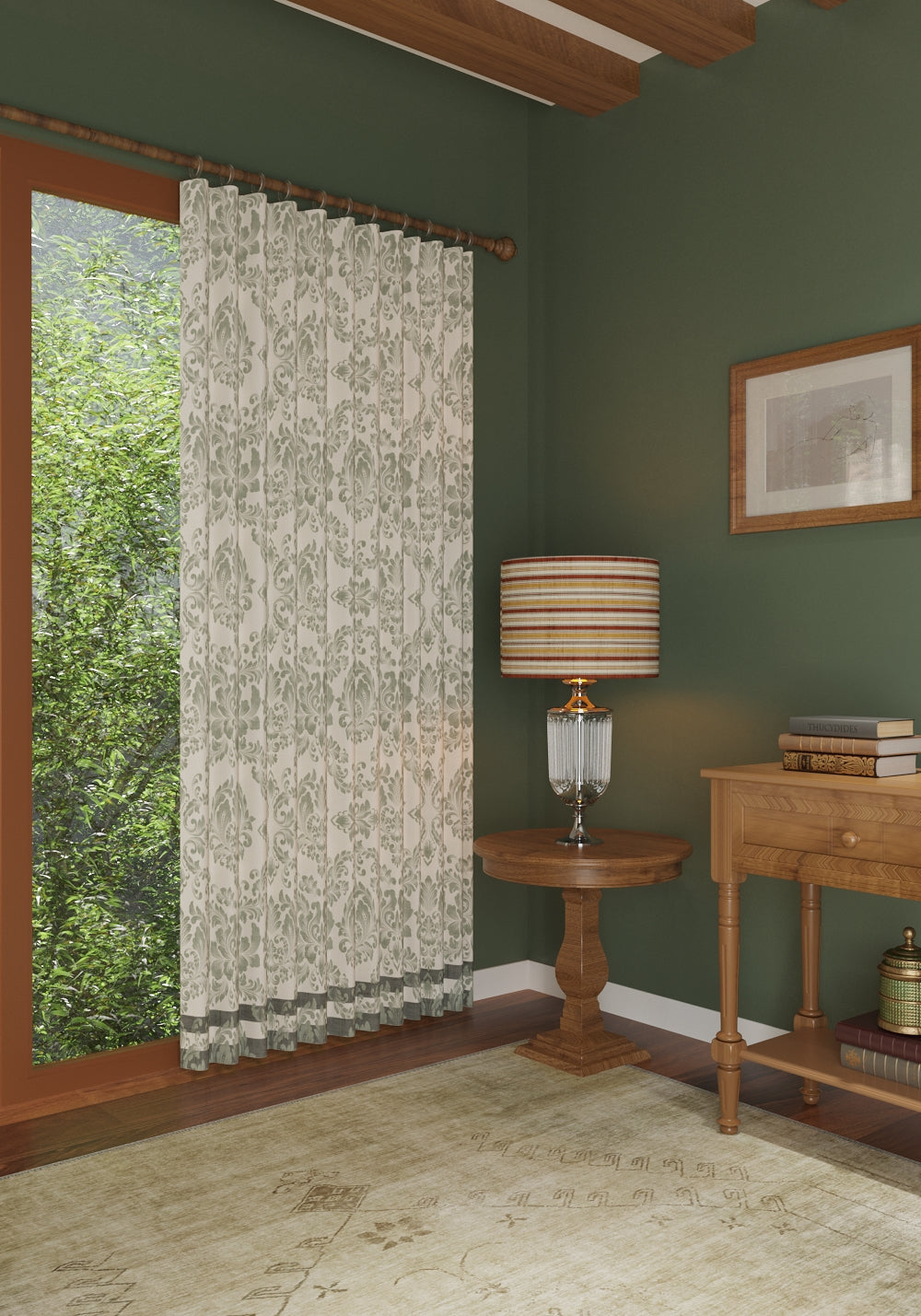 Liliane Damask Sage Green Curtain