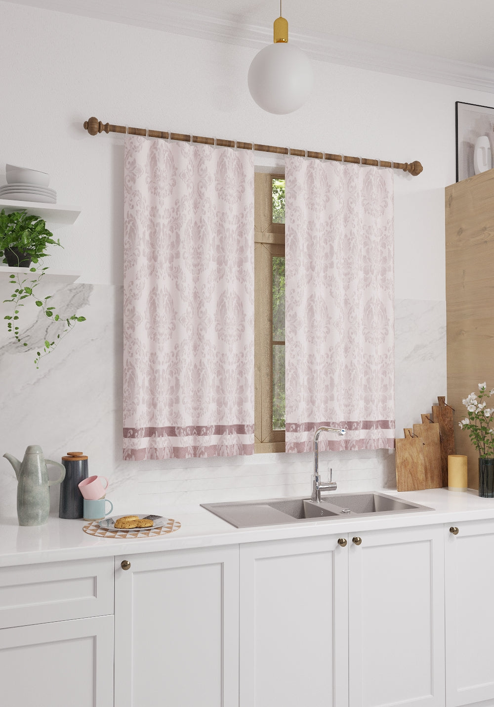 Liliane Blush Pink Damask Curtain
