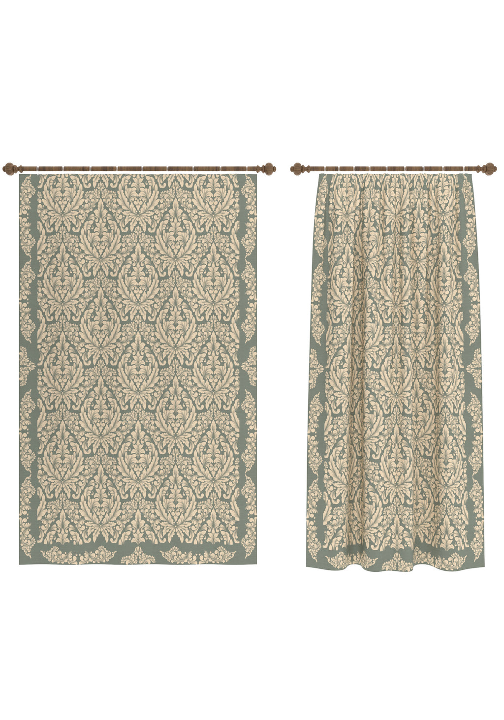 Odessa Sage Green Damask Curtain