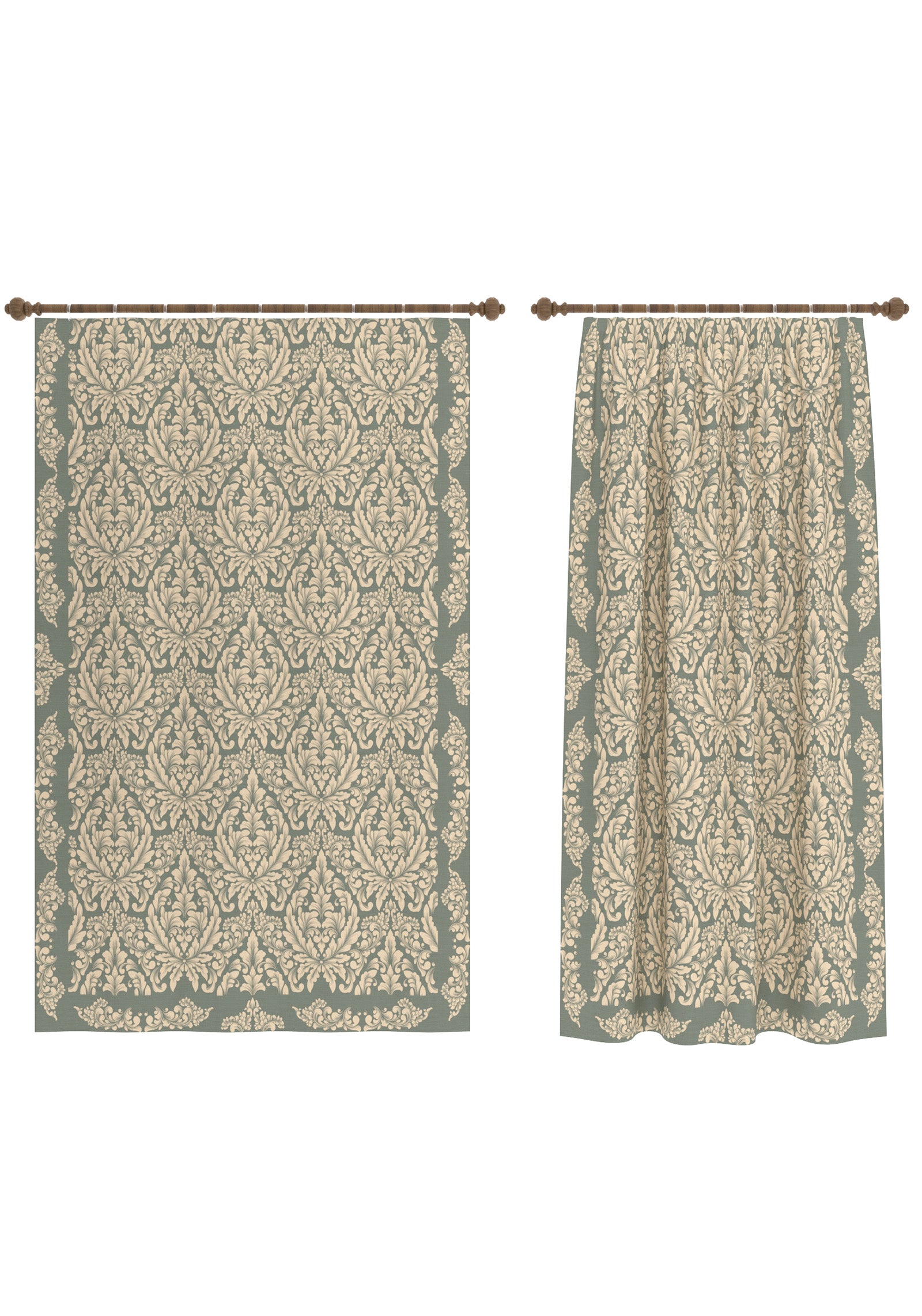 Odessa Sage Green Damask Curtain