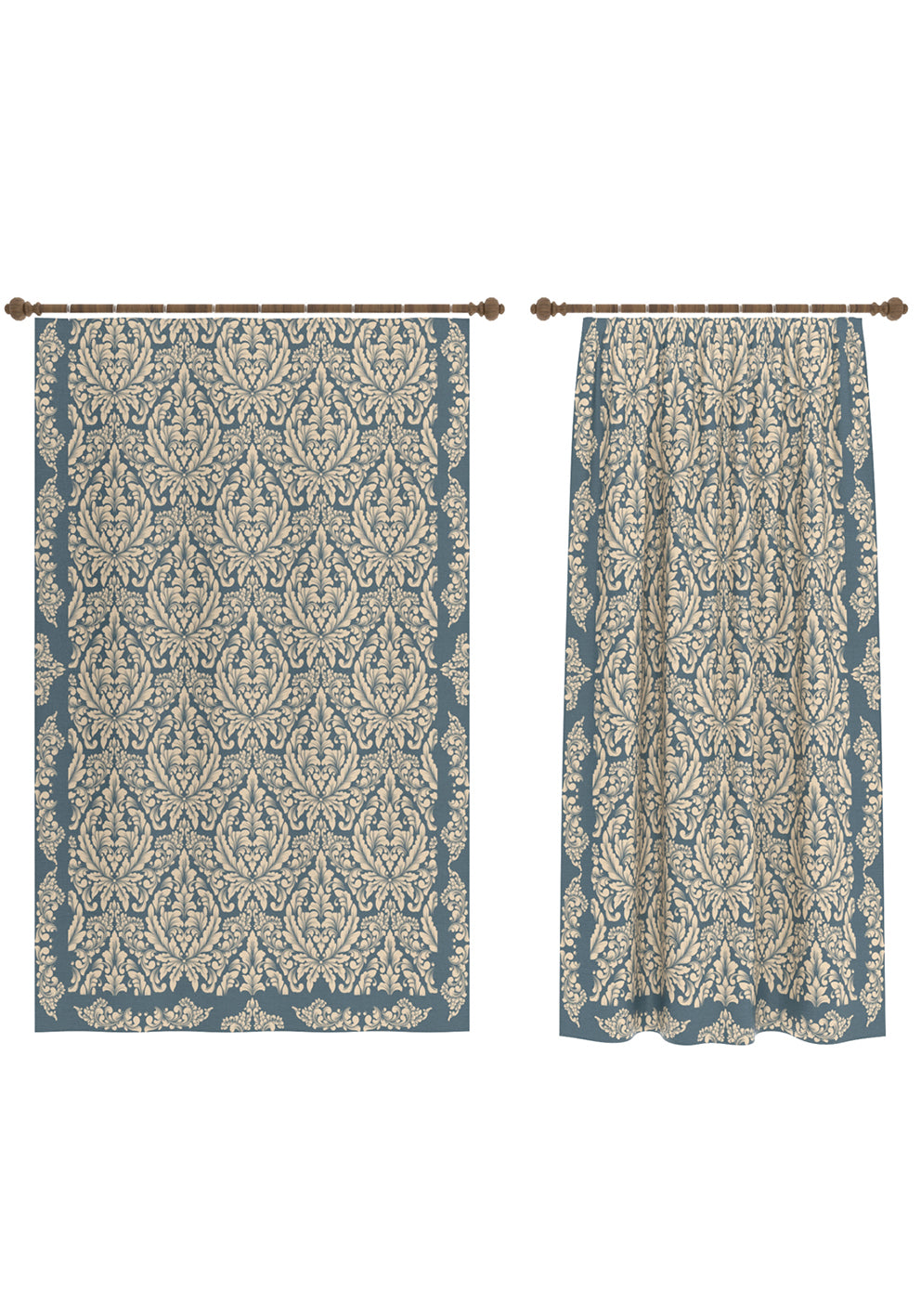 Odessa Dusty Blue Damask Curtain