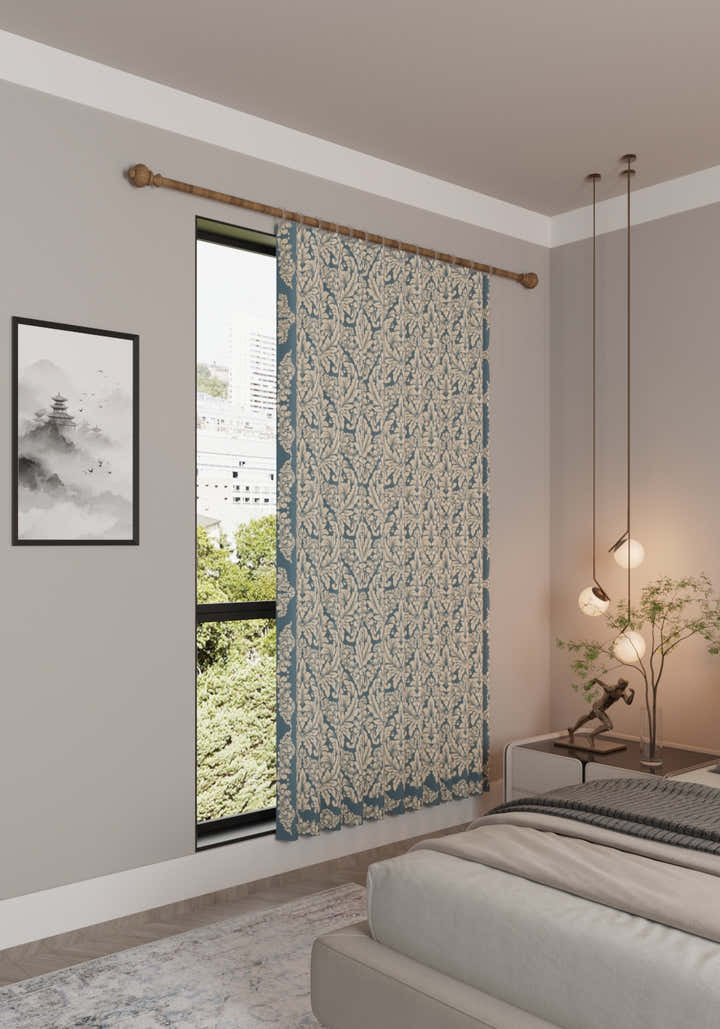 Odessa Dusty Blue Damask Curtain