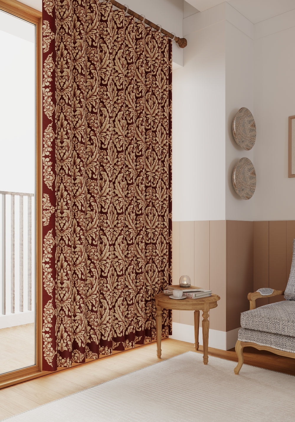 Odessa Terracotta Damask Curtain