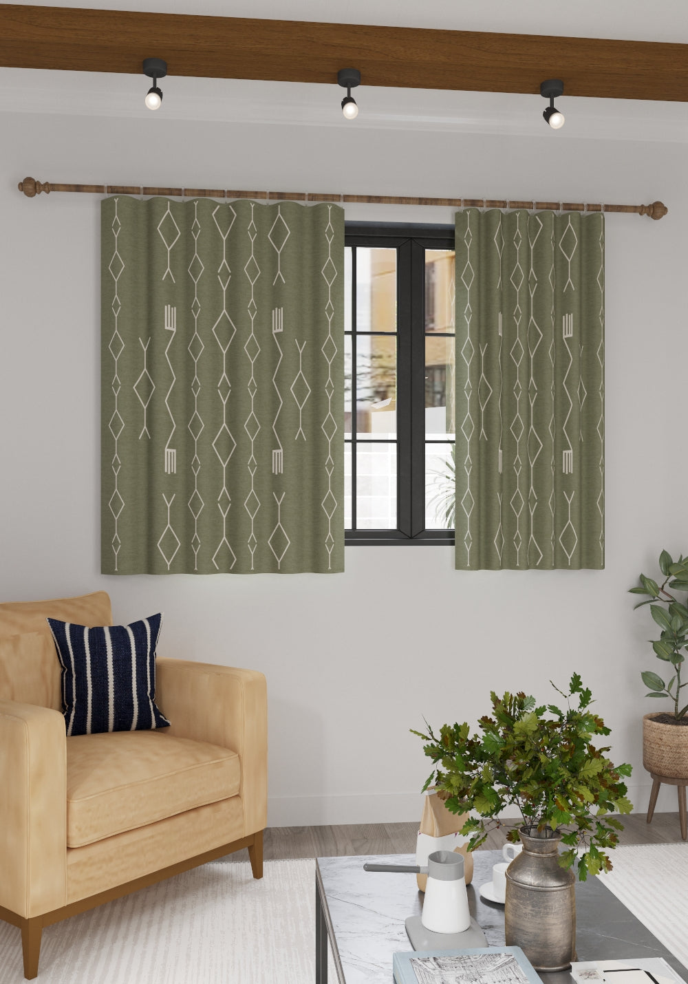 Nira Geometric Olive Green Curtain