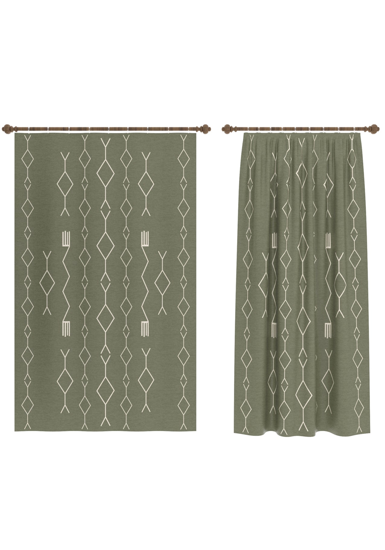 Nira Geometric Olive Green Curtain