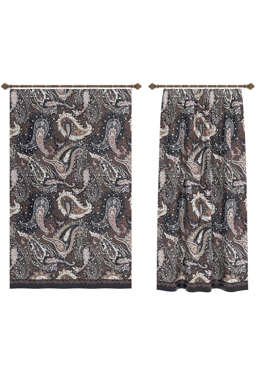 Tavira Navy Brown Paisley Curtain