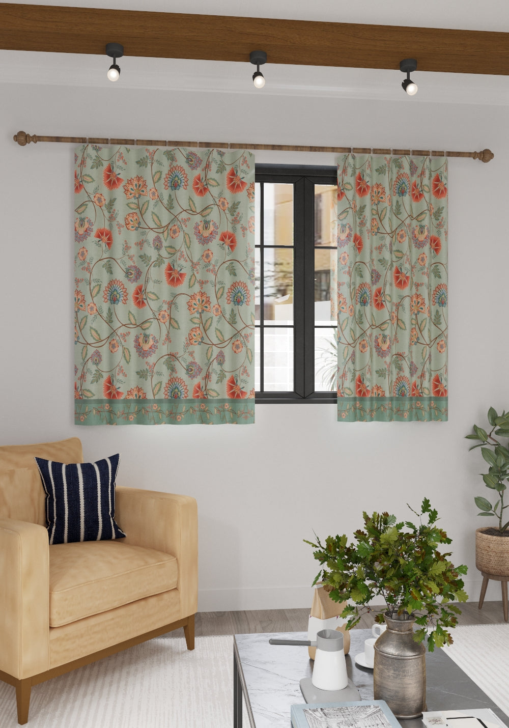 Laleh Green Floral Curtain