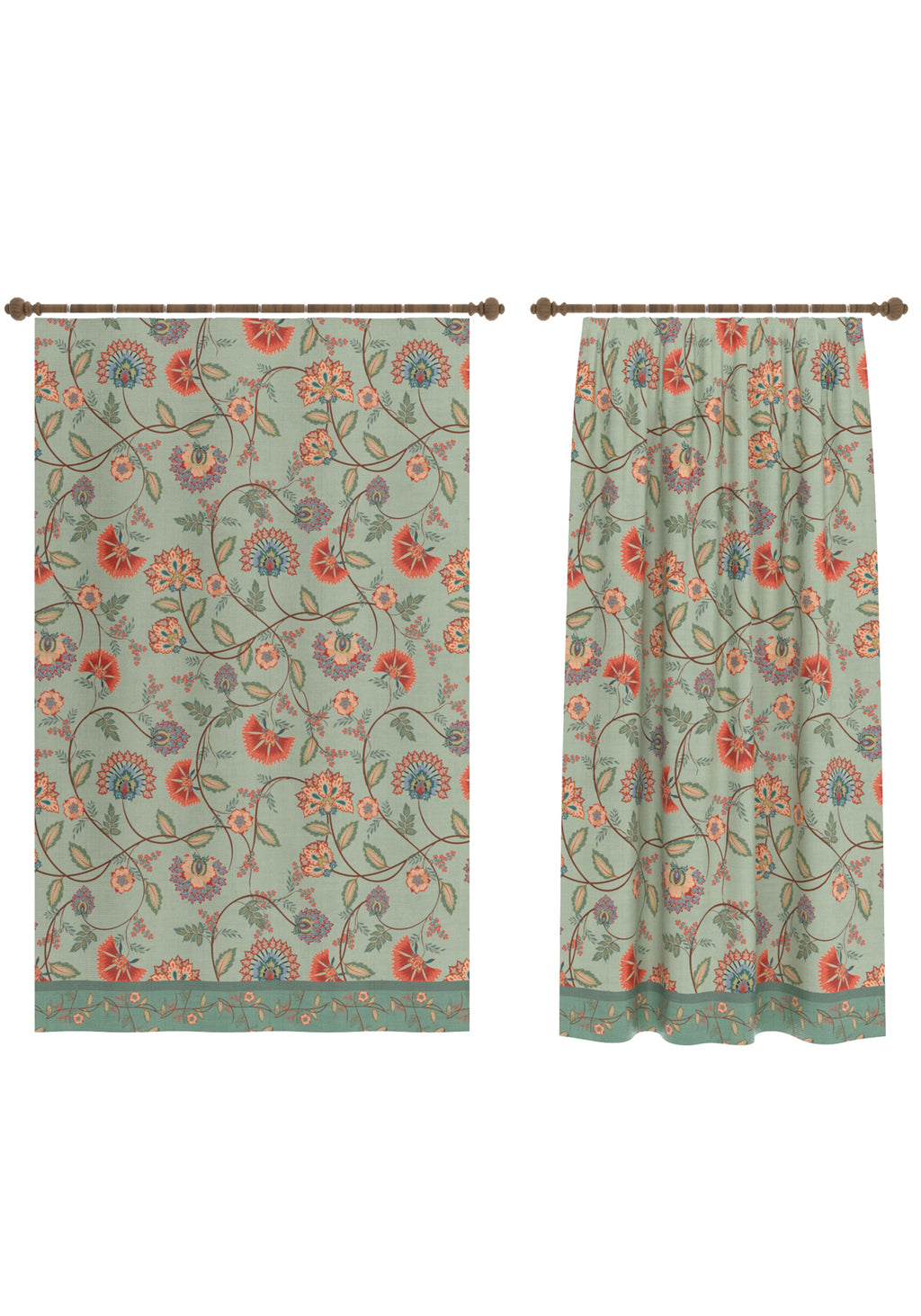 Laleh Green Floral Curtain