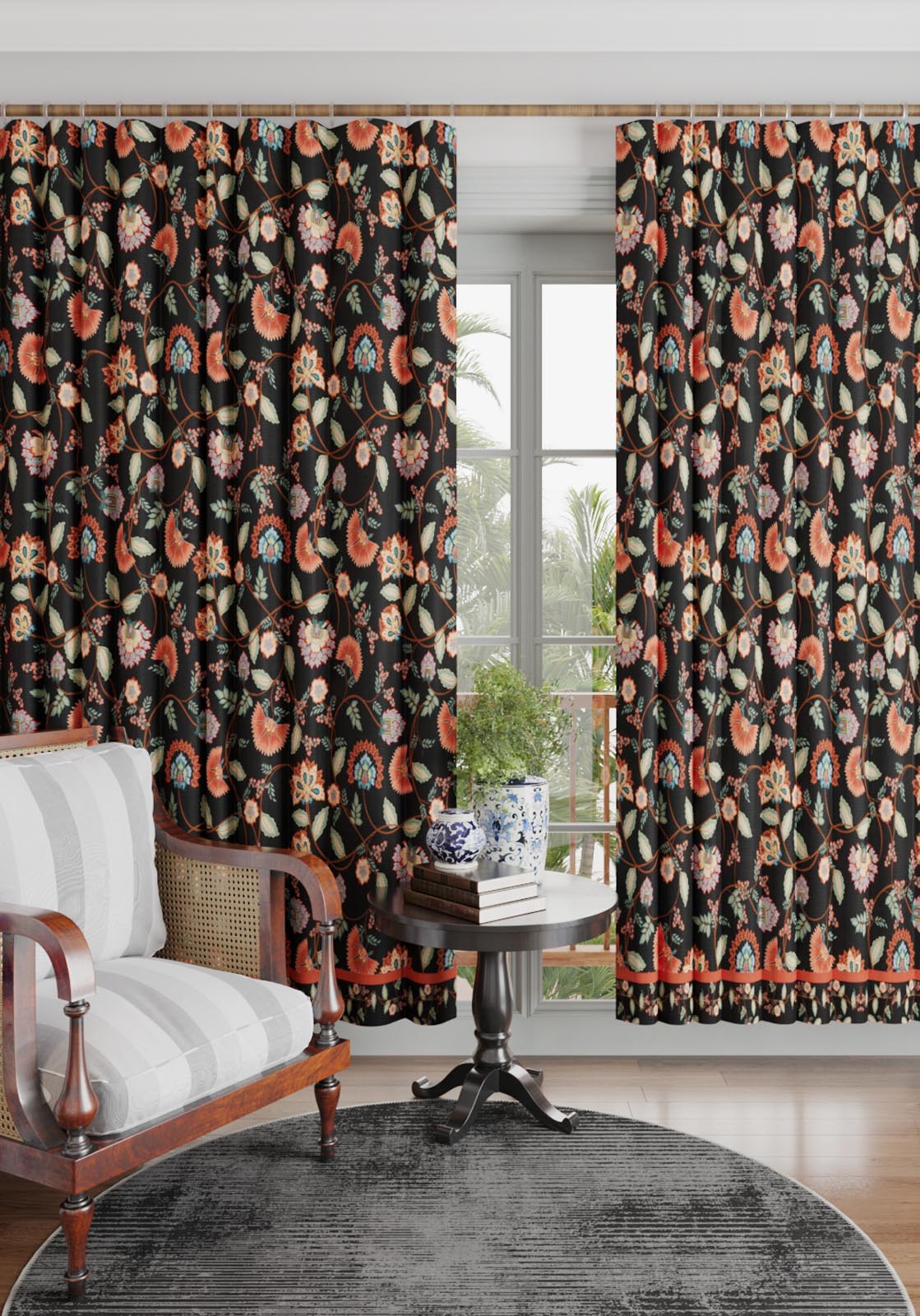 Laleh Black Floral Curtain