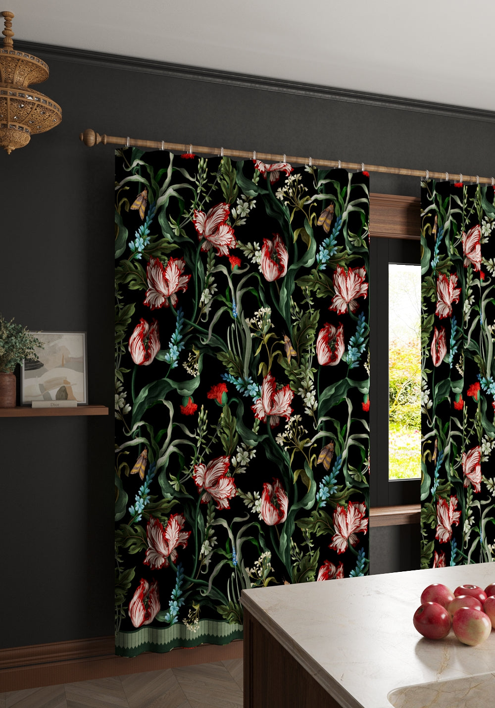 Evelina Black Botanical Curtain