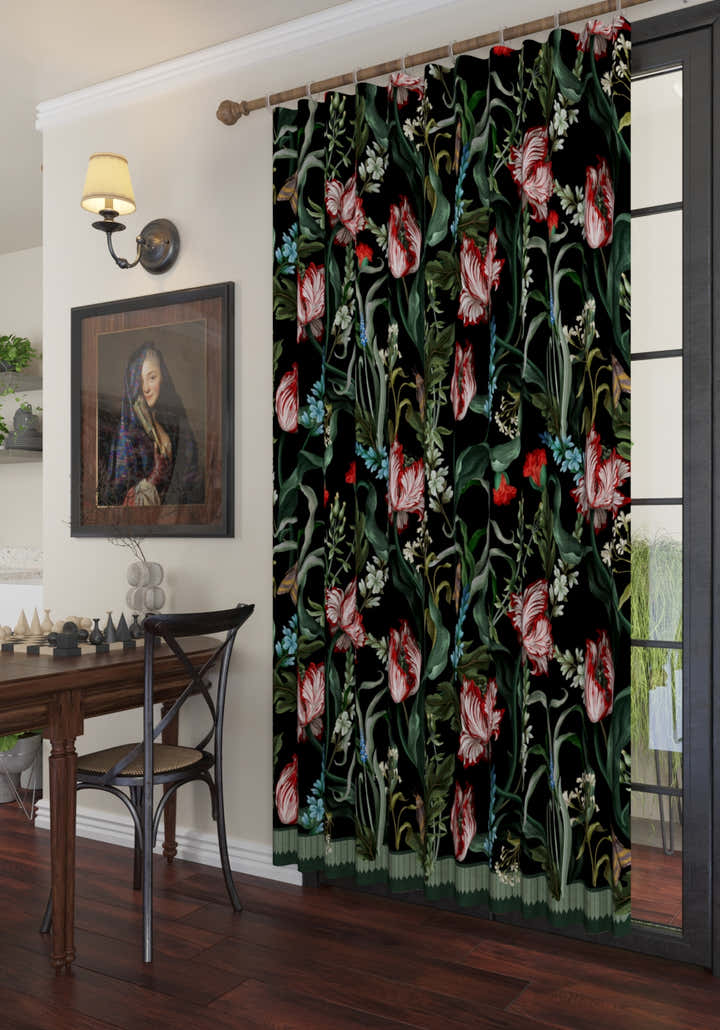 Evelina Black Botanical Curtain
