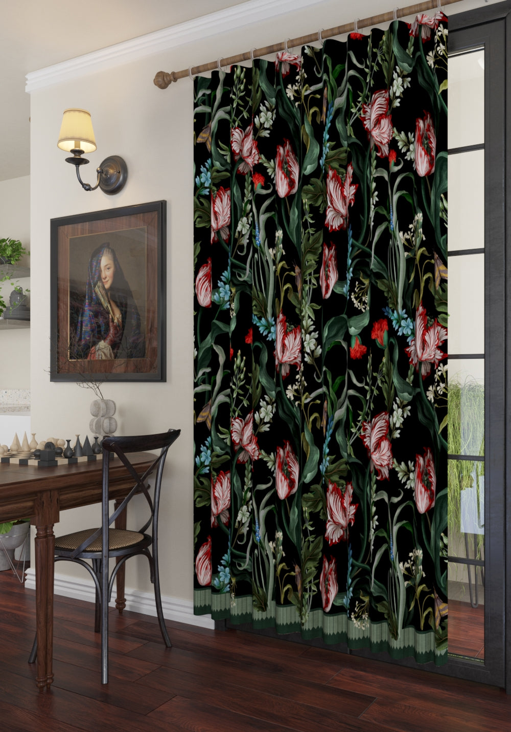 Evelina Black Botanical Curtain