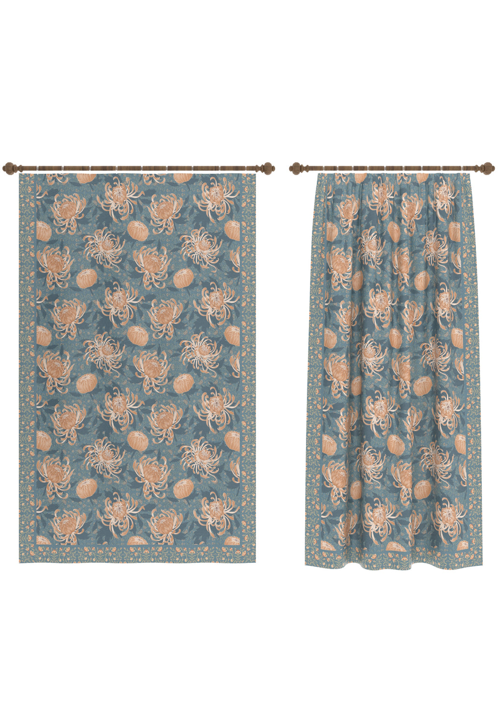Eulalia Blue Floral Curtain