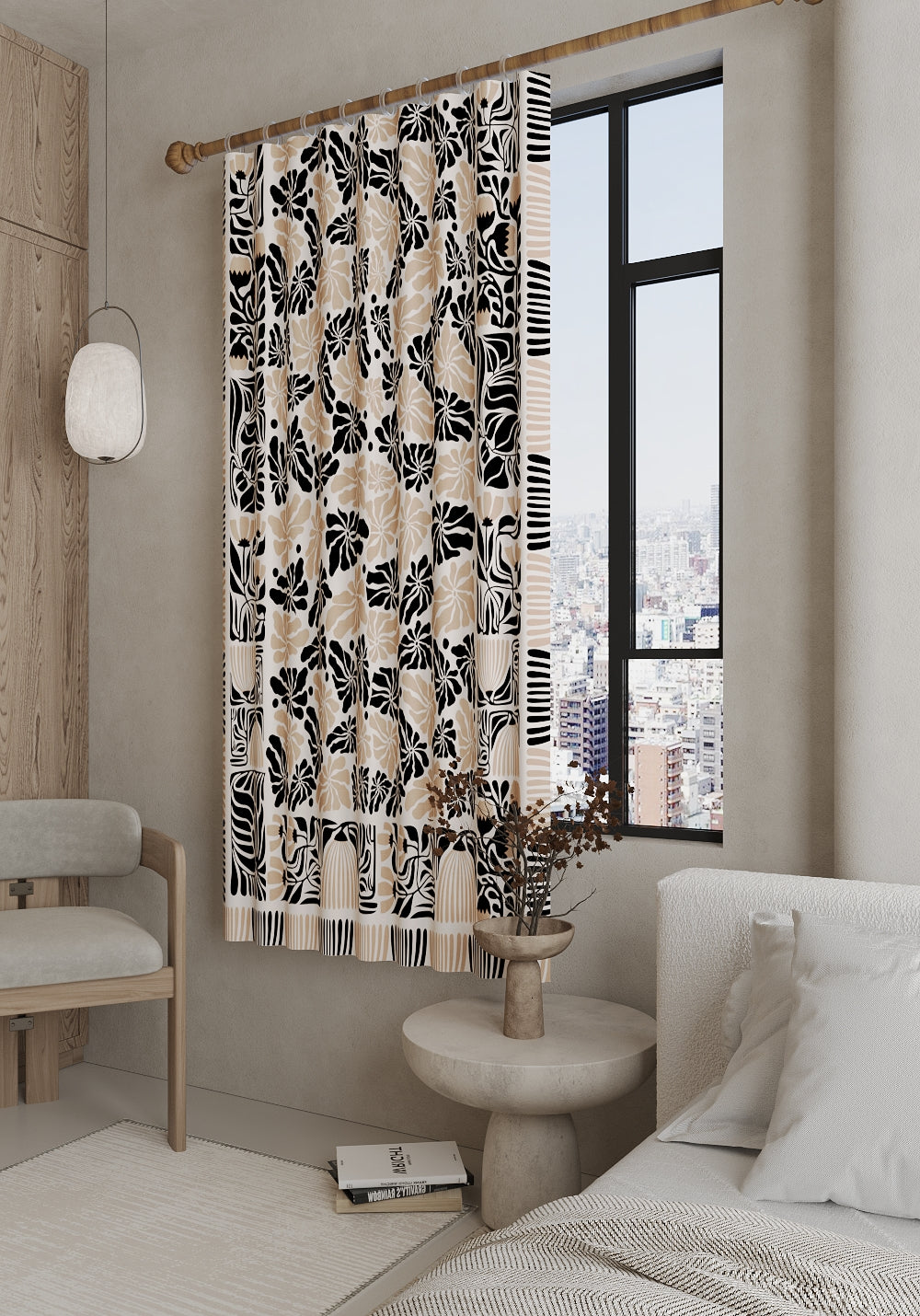 Calanthe Black Blush Floral Curtain