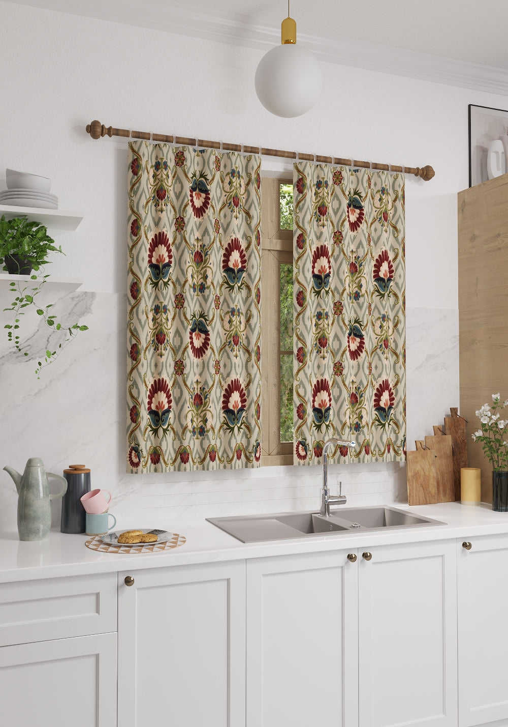 Delfina Green Floral Curtain