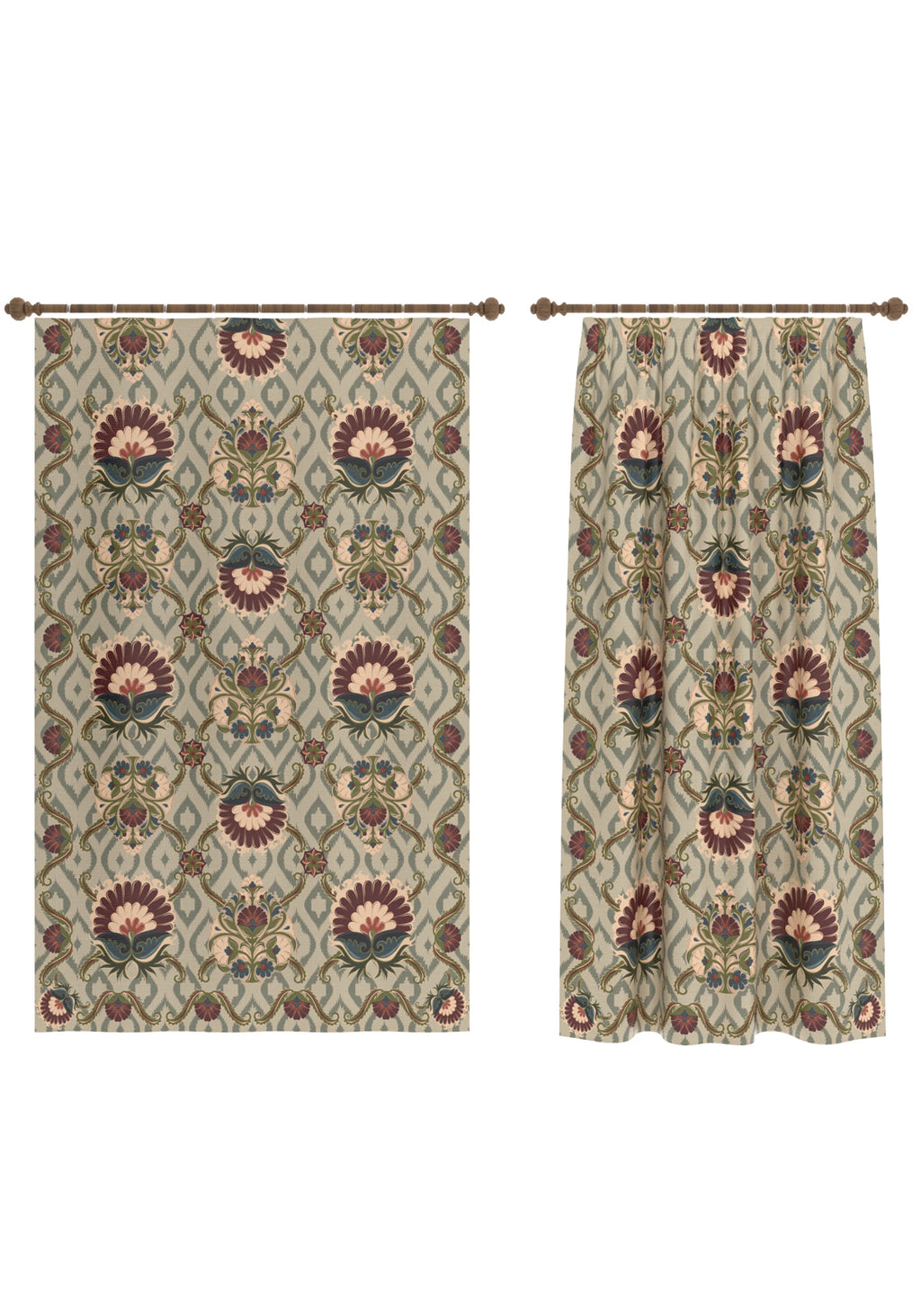 Delfina Green Floral Curtain