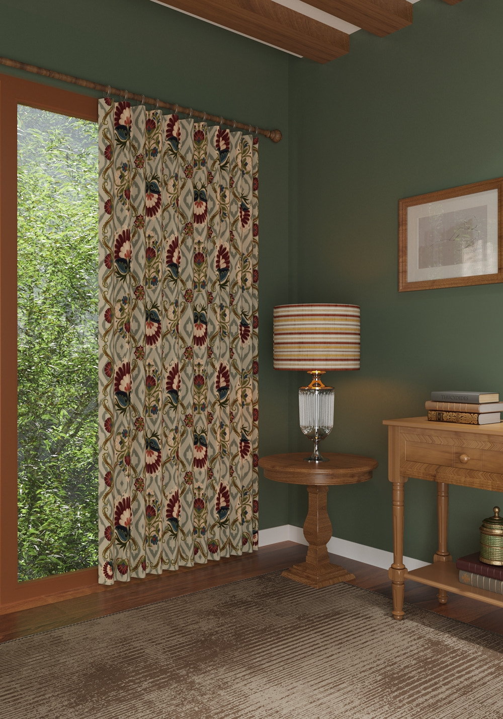 Delfina Green Floral Curtain