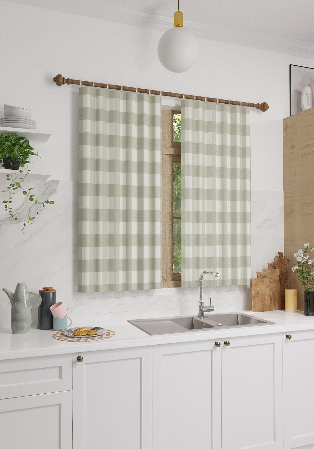Jove Sage Green Gingham Curtain