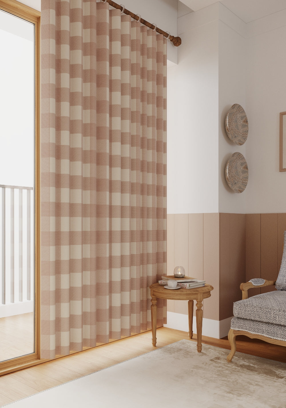 Jove Pink Plaid Curtain